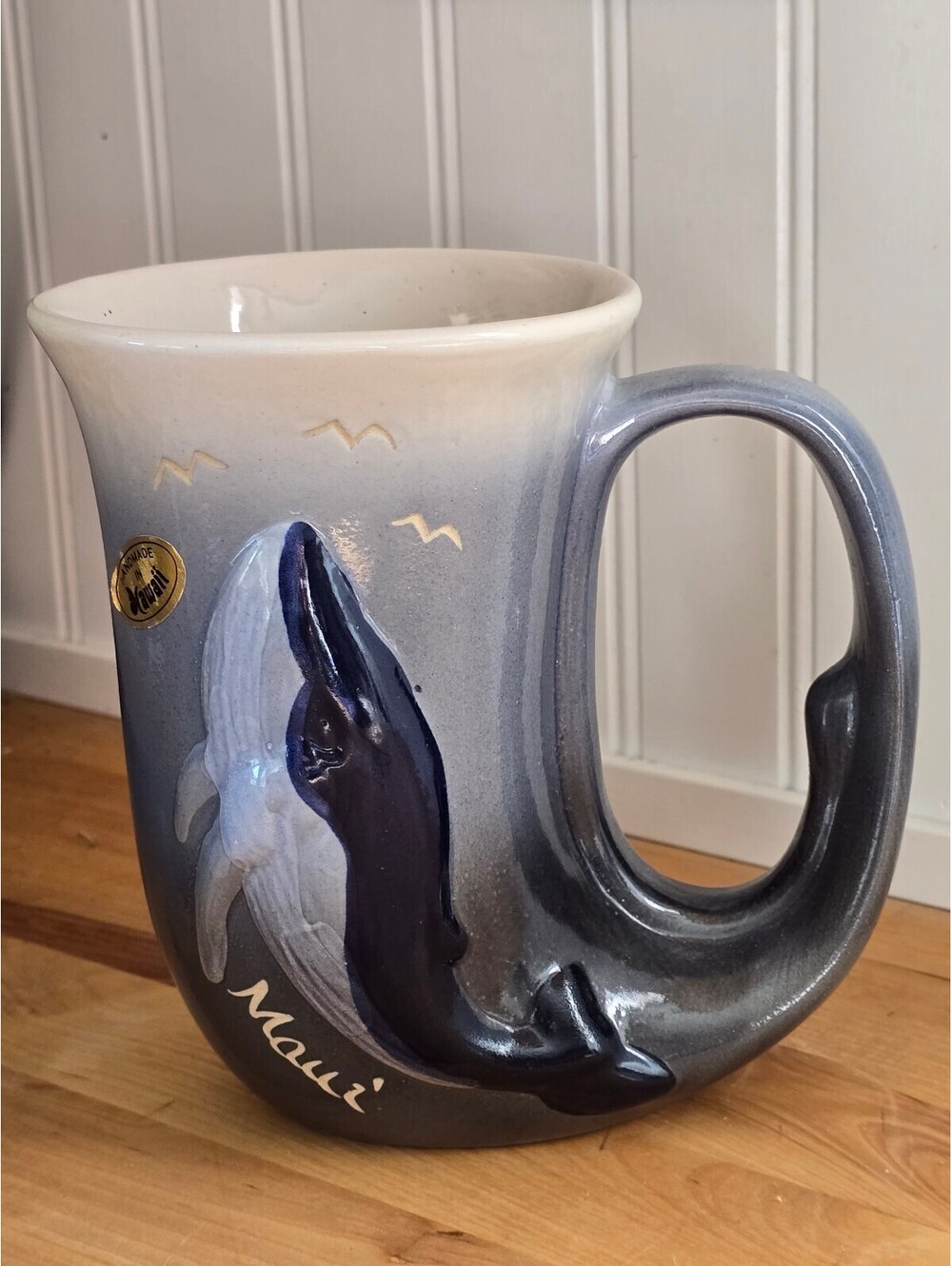 Vtg Maui Whale Horn Mug Ceramic 3D Humpback Whale Tail Handle Hawaiian Creations